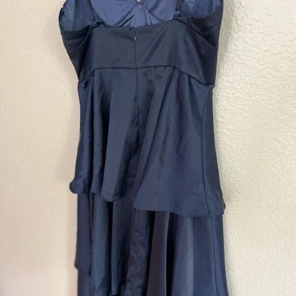 NWOT Going with Elegance Navy Blue Satin Tiered Maxi Dress - Picture 5 of 8